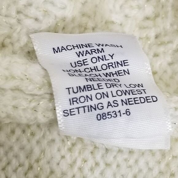 St. John’s Bay Beige Cream Gold Metallic Weave Crew Neck Cable Knit Sweater XL - Picture 8 of 9